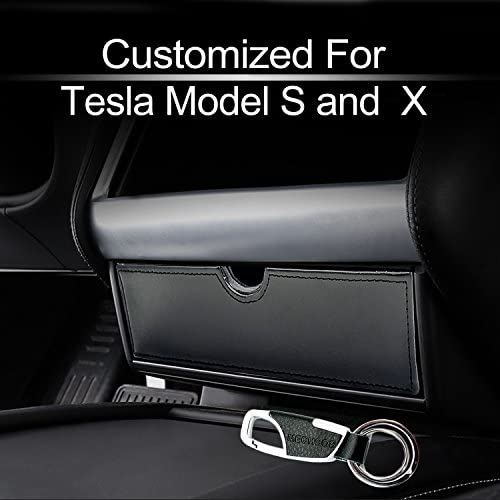 カーセンターコンソールフィット Tesla Cubby引き出し収納ボックス メガネボックス メイルオーダー テスラモデルXモデルS対応 アップグレードされたレイヤーデザイン 取り外し可能なレイヤー付き 取り外し可能な層付き ブラック 木製レザー チープ