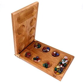 フェリモア マンカラ カハラ ボードゲーム デッキ 天然石 折りたたみ式 パズルゲーム 戦略ゲーム (ナチュラルウッド)