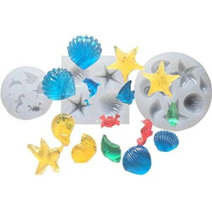 【Ever garden】海 の仲間たち レジン イルカ 貝 カニ ヒトデ 魚 シリコンモールド ネックレス アクセサリー パーツ 作成 UVレジン オルゴナイト エポキシ樹脂 樹脂粘土 型 抜き型 キット 道具