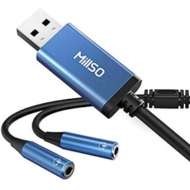 USB オーディオ変換アダプタ MillSO usb イヤホンジャック 変換 (USBポート-4極 3.5mmミニジャック×2) 分配ケーブル 4極ヘッドセット/マイク付きイヤホン用 外付け サウンドカード PS5,PS4,Mac ...