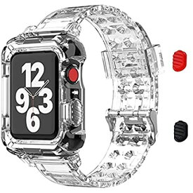 【2021 New】コンパチブル Apple Watch バンド 38mm/40mm 42mm/44mm 一体型 ソフト クリスタル TPU 耐衝撃ベルト 保護ケース 全面保護 コンパチブル アップルウォッチ バンド コンパチブル ... 透明色