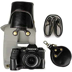 kinokoo Fujifilm XS10��p �P�[�X XS10 �J�����P�[�X 23mm 16-50mm / 18-55 mm �����Y �Ή� �o�b�e���[�̌����ł� �O�r�l�W���t�� �S�ʕی�^ �V�����_�[�X�g���b�v�t��(�u���b�N) BK