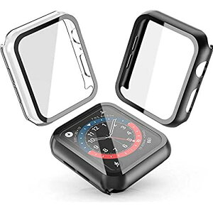 Smilelane�y2���z�Ή� Apple Watch Series 6 / SE/Series 5 / Series 4 44mm �p �P�[�X, PC�f�ދ����K���X�ی�J�o�[(1 �u���b�N + 1 �N���A)