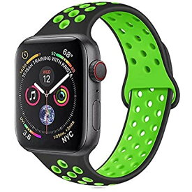 METEQI バンド 対応 Apple Watch, シリカゲルバンド スポーツシリコンストラップリストバンド交換バンド柔らか運動型 M/L Series 5/4/3/2/1 (38MM/40MM, 黒/緑)