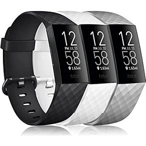 Vancle for Fitbit Charge 4/Charge 3/Charge 3 SE バンド ベルト 交換用バンド 柔らかい TPU バンド 調整可能 多色選択 スポーツバンド (Large, 黒+白+グレー)