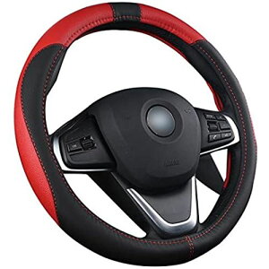 PGMARO ハンドルカバー ステアリングカバー 通気 滑り防止 軽自動車 GS LS FJクルーザー アルファード/ヴェルファイア 20系 ヴォクシー 60系 ハイエース ベンツAクラス ふそう/UD 2t ブラック+レッ