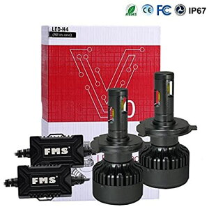FMS H4 Hi/Lo�ؑ� LED�w�b�h���C�gDC12-24V 2�Z�b�g �p�x�����@�\�t�� ���S�h�� �Ԍ��Ή� ���t���ȒP �����P�x6000K 9600LM�t�� H4/HB2/9003