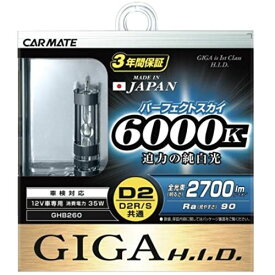 カーメイト 車用 HID GIGA パーフェクトスカイ D2R/D2S共通 6000K 2700lm GHB260 D2R/S共通 純白光(6000K)