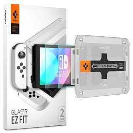 Spigen EZ Fit ガラスフィルム Nintendo Switch 有機ELモデル 用 貼り付けキット付き ニンテンドースイッチ OLED モデル 対応 保護 フィルム 2枚入