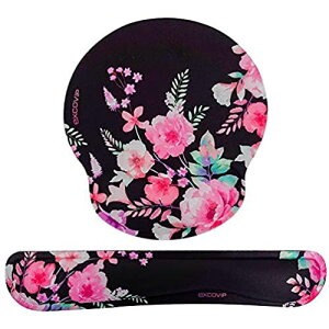 excovip Keyboard Wrist Rest Pad and Mouse pad with Wrist Rest Support 2pc Set, Non Slip Rubber Base Wrist Support Mousepad with Ergonomic Comfy Gel Memory Foam for Home Office Efficient Working ()fc Flower
