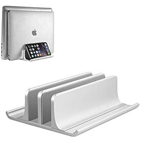 VAYDEER ノートパソコン スタンド PCスタンド 縦置き 2台 収納 ホルダー幅調整可能 アルミ合金素材 タブレット/ ipad/ Mac mini/ MacBook Pro Air 縦置き用- シルバー 銀