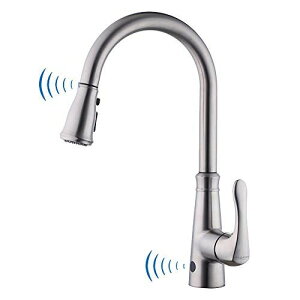 タッチレスキッチン誘導 キッチン用水栓 自動センサー水栓 センサー水栓 蛇口 シングルレバーワンホール キッチン 伸縮 2 wayの吐水式 引出しホース式 泡沫水流 (Double sense brushed nickel) ダブル