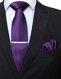 [ジェミギンズ]JEMYGINS メンズ ネクタイ 洗える ピン・ハンカチ付き ビジネス 高級材質 就活 二次会 結婚式 パーティー 入学式 父の日 プレゼント 冠婚葬祭 紫色 パープル