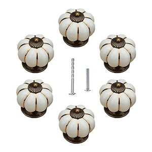 UULU 6個入 陶器 つまみ かぼちゃ 引き出し 取っ手 家具 つまみ キャビネットノブ ツマミ セラミック キッチン ドア 戸棚引き 引き出し 可愛い ノブ グリップ 扉 棚のツマミ DIY工具 建築金具 ハ