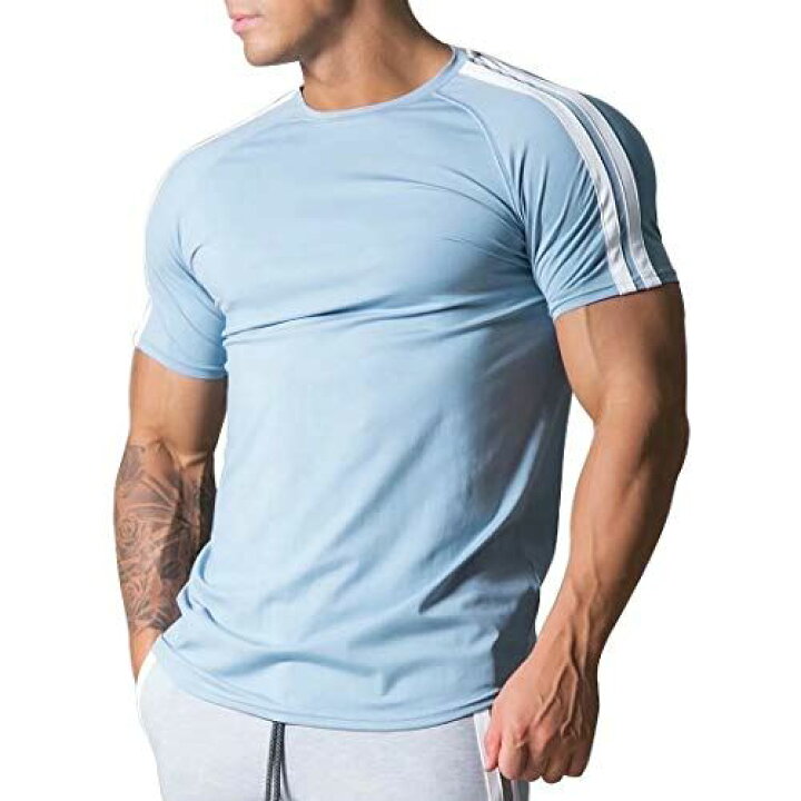 楽天市場 Orolnジムtシャツ ストレッチ 半袖 細身 トレーニングウェア シャツ フィットネス 筋トレ スポーツ おしゃれ メンズ 速乾性 M 3xl スカイブルー T M Bストア