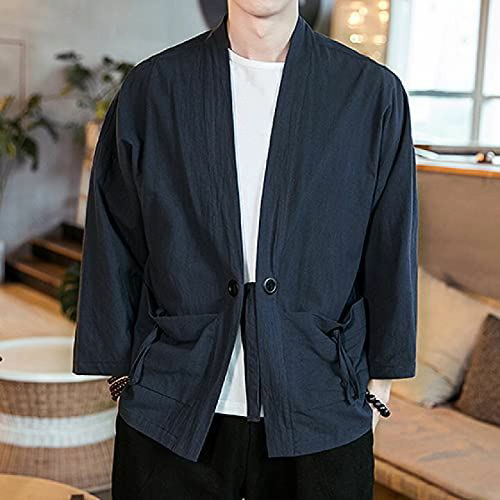 楽天市場 Libetter 作務衣風 和式 カーディガン メンズ 羽織り ジャケット 無地 大きいサイズ 黒 紺色 ネイビー T M Bストア