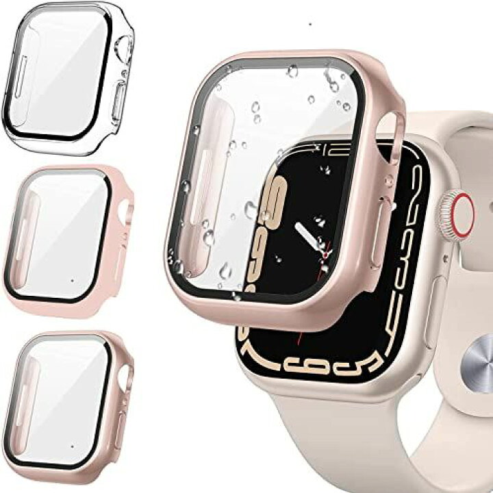 【3枚入り】FALSAD アップルウォッチ7 ケース 対応 Apple Watch Series 8/ Series  41mm/45mm|%%%| PC素材バンパーと9H強化ガラスフィルム画面 一体型 Apple ... 透明/ピンク/ローズ