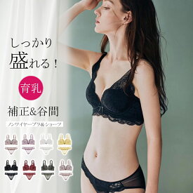 ノンワイヤー ブラ ショーツセット 盛れる 谷間 脇高 補正 谷間 フルレース ブラジャー ブラショーツ 上下セット 育乳ブラ 盛りブラ バストアップ 女性用 下着 送料無料 cicibella