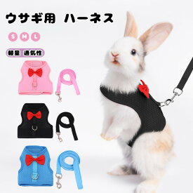ウサギ用 ハーネス リード セット うさぎ メッシュ 散歩 お出かけ 軽量 通気性 簡単装着 サイズ調整 小型動物 ペット用品 室内外 胸ベルト 背中 オランダ豚 ウサギ紐 小さい ペット 牽引 胸紐 チョッキ式 カバー 色 スカイブルー ピンク ブラック グレー レッド