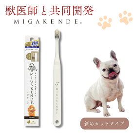 柔らかい天然毛歯ブラシ ミガケンデ 小型犬用 斜めカット植毛（ヤギ＆ウマ） 1本 // 超小型犬 あごの細い 愛犬 ペット 健康 オーラルケア 奥歯 磨きやすい ザペット