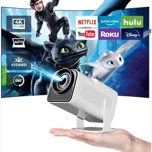 【180度回転 & 自動台形補正】Android TV プロジェクター 天井投影 小型 家庭用 450ANSI 1080P 5G wi-fi 対応 Bluetooth 5.2 プロジェクター 天井 4Kビデオに適応 ホームシアター PC/PS5/Switch/FireTV Stick/DVD/USBな