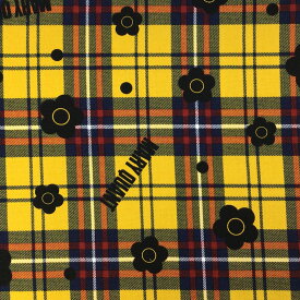 生地 【 MARY QUANT タータン花 5色 】 マリクワ マリークワント オックス生地 110cm巾 綿プリント コットン100％ 綿 花柄 デイジー タータンチェック ポーチ 巾着 クッション カバー インテリア 入園 入学 ハンドメイド 手芸 人気 可愛い Textile World TOA