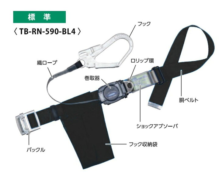 楽天市場】ツヨロン TB-RN-590 胴ベルト型 リール式 ランヤード 安全帯 
