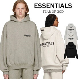 エフオージー エッセンシャルズ フィアオブゴッド 両面ロゴ　FOG ESSENTIALS FEAR OF GOD 22SS Flocked Hoodie フロック ロゴ パーカー S 灰 グレー 黒 ブラック 男女兼用 送料無料