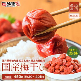 【7月31日12時から150セット緊急再販開始】無添加 国産 訳あり 梅干し 450g(約30〜80粒) 塩分18〜20％ 産地直送 福井県若狭町産 紅映梅 福太夫梅 紅さし種・福太夫種 名産品 【保存料・着色料無し】梅茶漬け・お酒のおつまみ 熱中症対策 送料無料 ume2305-450a