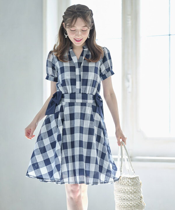 楽天市場 スキッパーギンガムチェックワンピース Lavance ラヴァンス Tocco Closet トッコクローゼット レディース ベージュ ネイビー ｔｏｃｃｏ