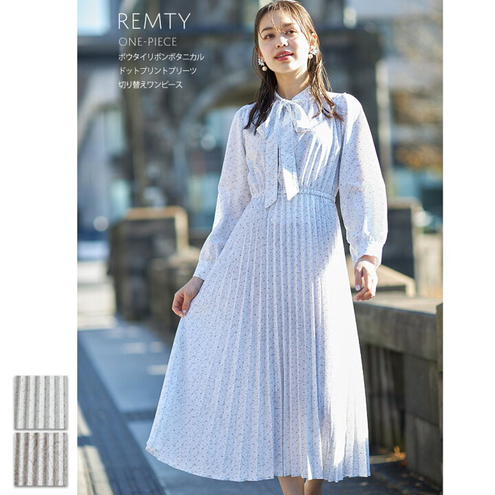 楽天市場 ボウタイリボンボタニカルドットプリントプリーツ切り替えワンピース Remty レムティ Tocco Closet トッコクローゼット ミント ブラウン ｔｏｃｃｏ