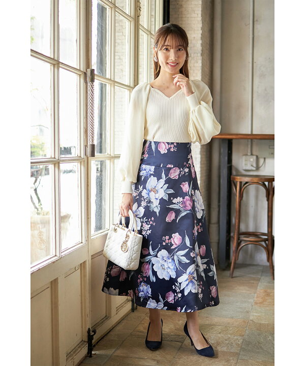 楽天市場】バックレースアップフラワープリントフレアスカート  