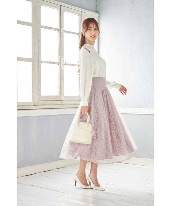 楽天市場】後ろリボン付きハイウエスト切り替えレースフレアスカート  
