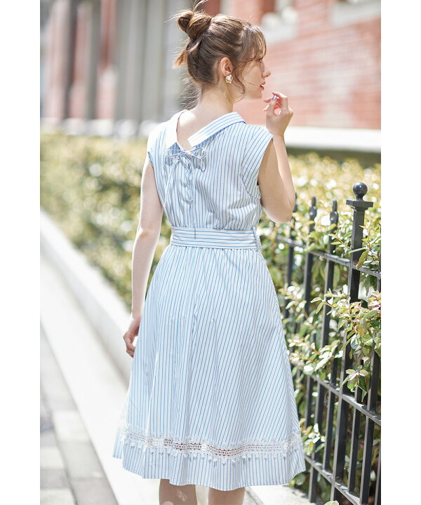 楽天市場】ウエストりぼん付きパール釦レース装飾バックレースアップ  