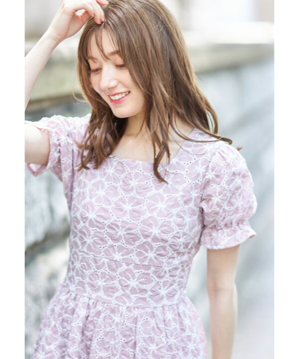 楽天市場】フラワーカットワークレース刺繍バイカラーワンピース  