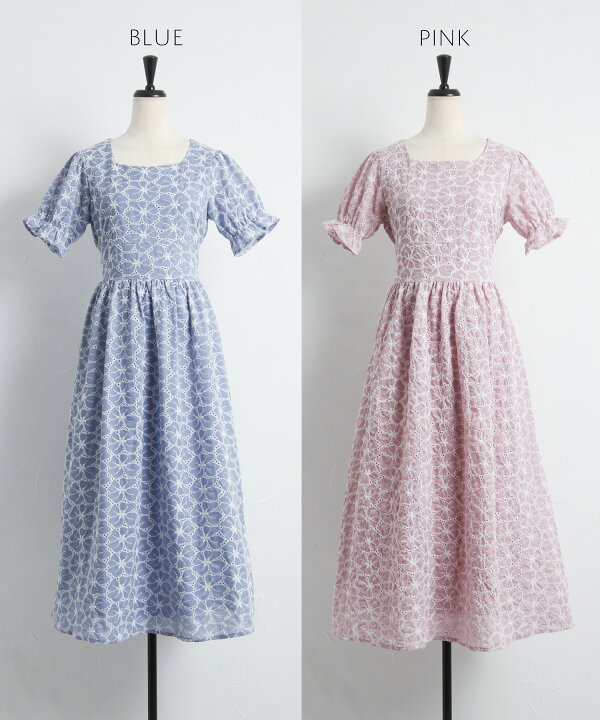 楽天市場】フラワーカットワークレース刺繍バイカラーワンピース  