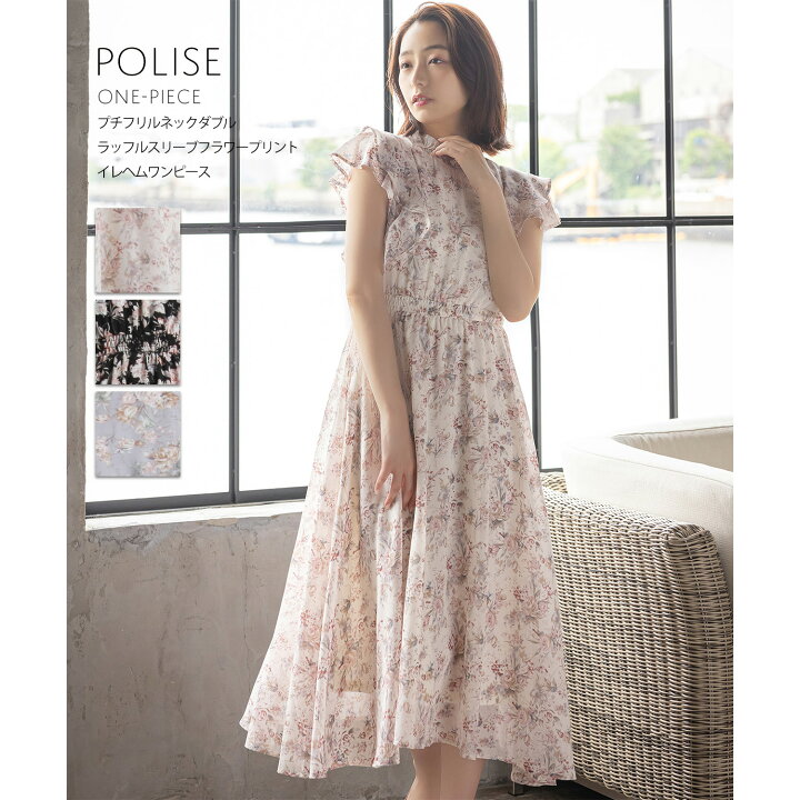 楽天市場 プチフリルネックダブルラッフルスリーブフラワープリントイレヘムワンピース Polise ポリーズ Tocco Closet トッコクローゼット 宇垣美里さんはアイボリー着用 ブラック グレイッシュブルー ｔｏｃｃｏ