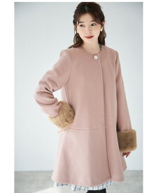 2WAYファー付きビジュー装飾ノーカラーフレアコート【rechina レシナ】tocco closet(トッコクローゼット)　 アイボリー アイスグレー モカピンク ブラック 商品番号：186-178022