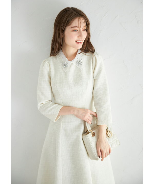 楽天市場】レース襟付きバックレースアップツイードワンピース【juchea  