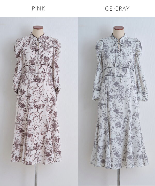 楽天市場】りぼん付きスタンドカラークラシカルフラワープリント  