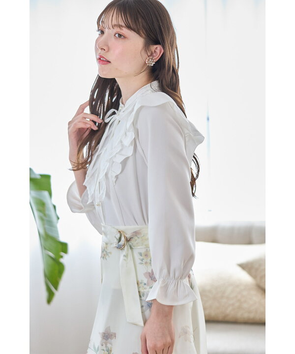 楽天市場】2WAYりぼん付きパール釦フロントオーガンジータックフリル  