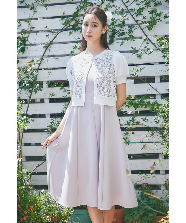 楽天市場】パールビジュー釦フラワーレース切り替えニットカーディガン  