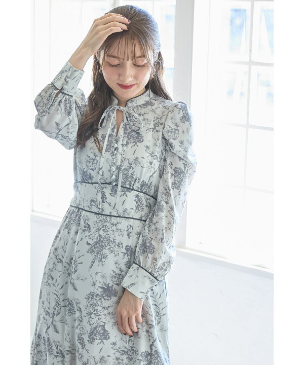 楽天市場】りぼん付きスタンドカラークラシカルフラワープリント  