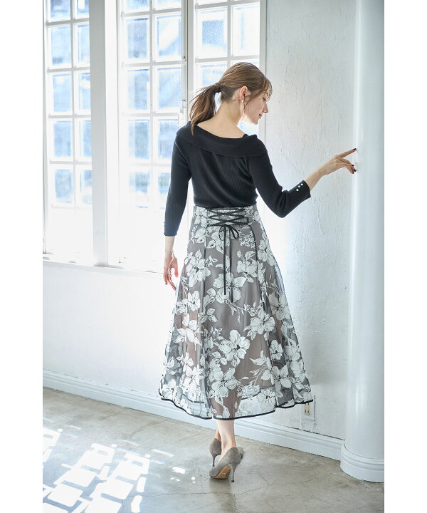 楽天市場】バックレースアップオパールフラワープリントフレアスカート  