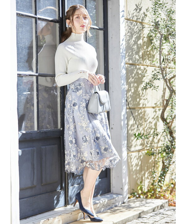 楽天市場】バックレースアップフラワー刺繍フレアスカート【alloone  