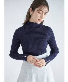 袖口パール付きハイネックリブニットプルオーバー【rebery レベリー】tocco closet(トッコクローゼット)　ピンク アイボリー ミント ラベンダー ネイビー 商品番号：186-182355