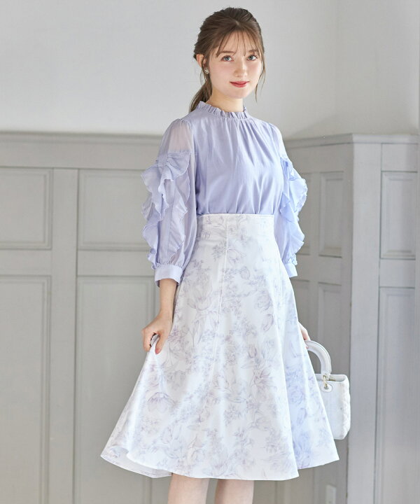 楽天市場】リボンラッフルフリルスリーブシアーブラウス【ronquil  