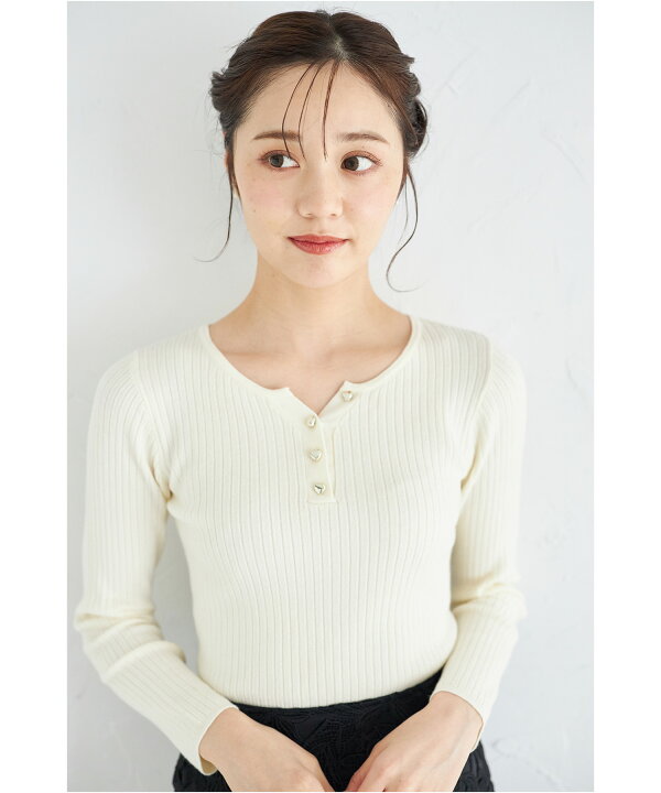 楽天市場】ヘンリーネックハートボタンリブニット【rimroze リモーズ  