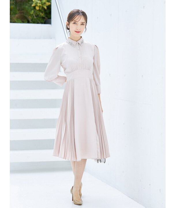 楽天市場】襟ビジュー付きサイドプリーツワンピース【aluity オリティ  