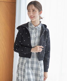 パール付きダブルジップダンボールパーカー【jawery ジャウェリ】tocco closet(トッコクローゼット)　ピンクベージュ オフホワイト アイスグレー 商品番号：186-182204